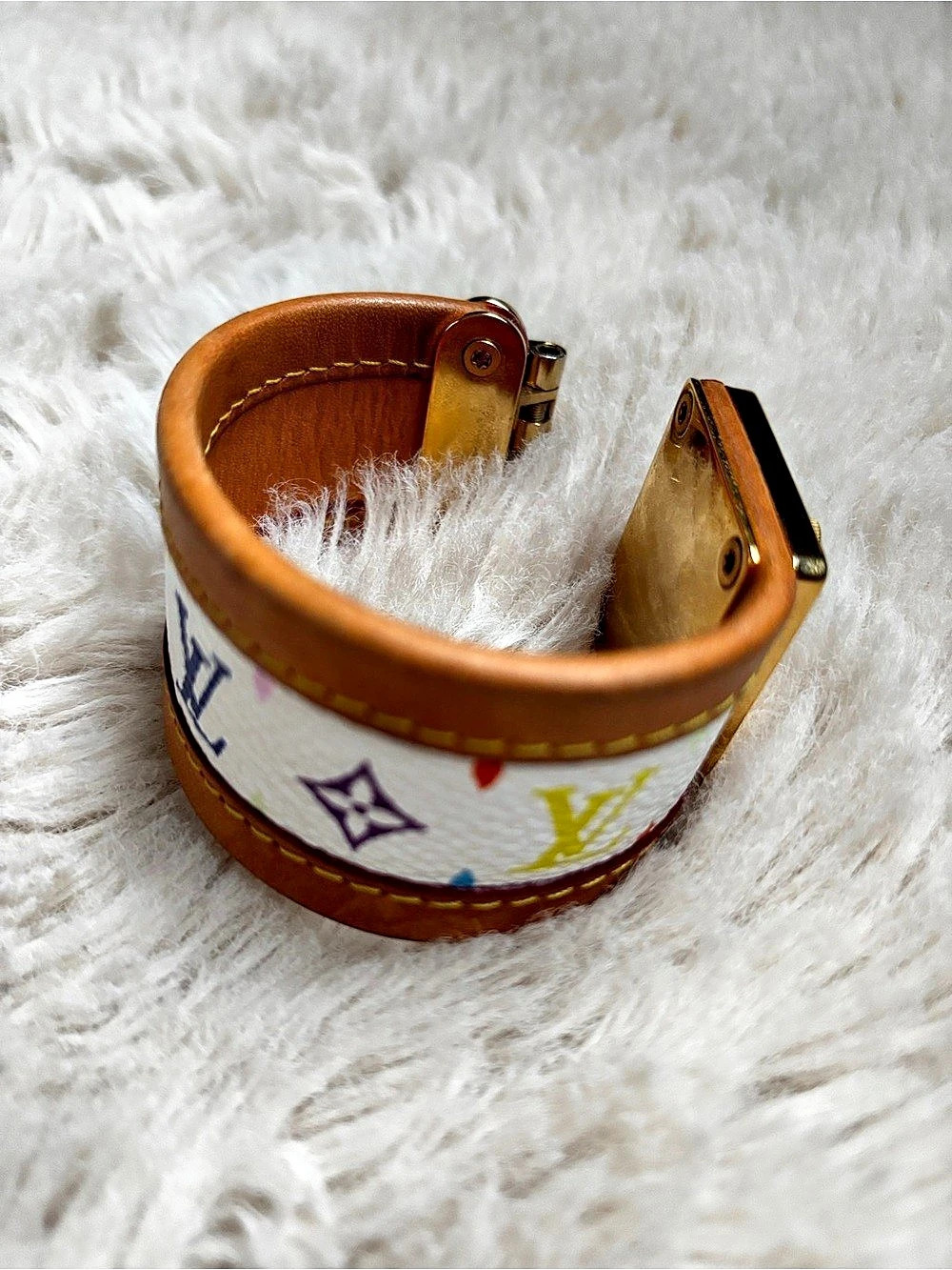 Louis Vuitton Monogram Multicolore S-Lock Cuff Bracelet, White, Murakami 2003